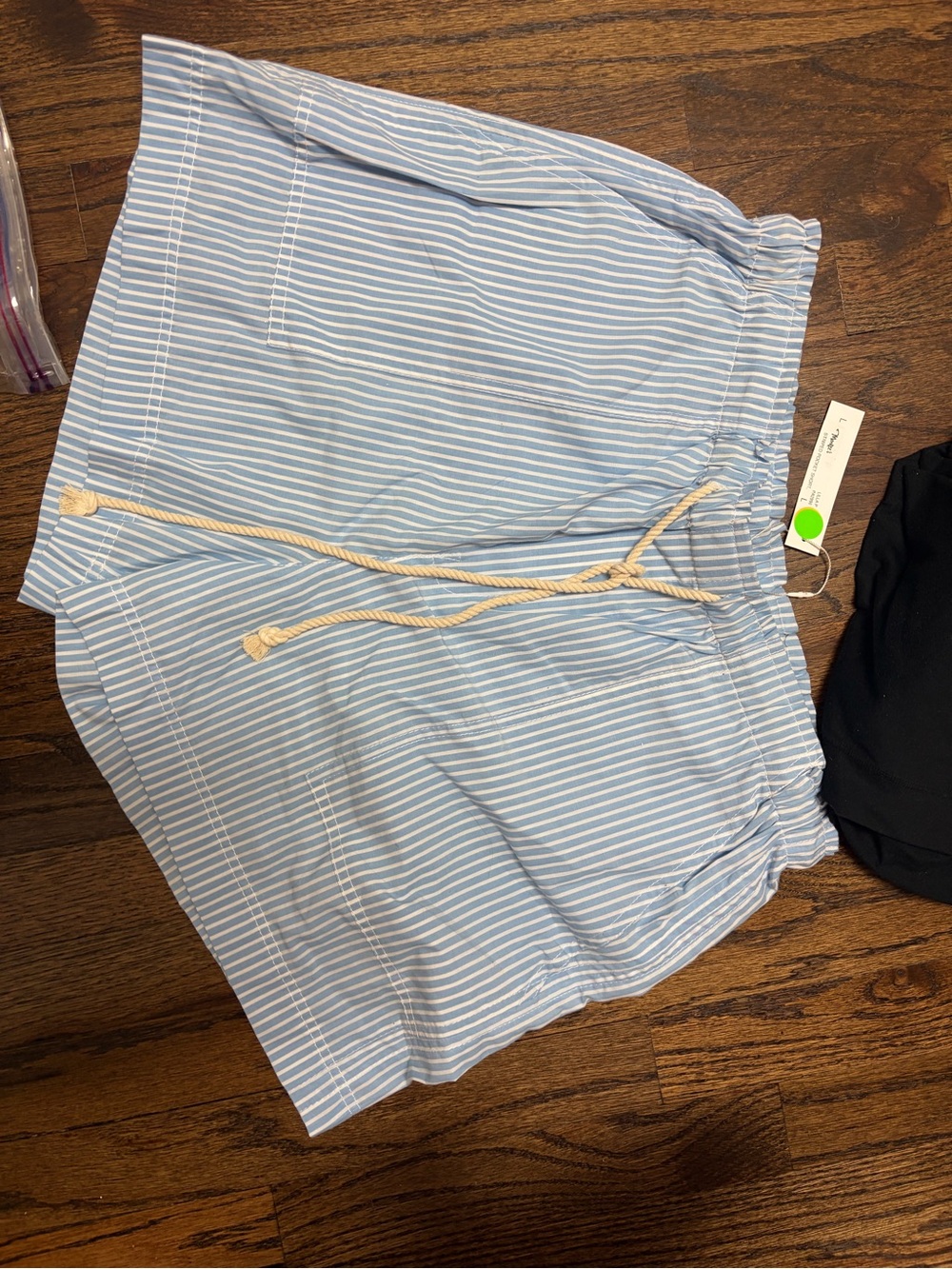 Lilla P Light Blue and White Striped Drawstring Shorts